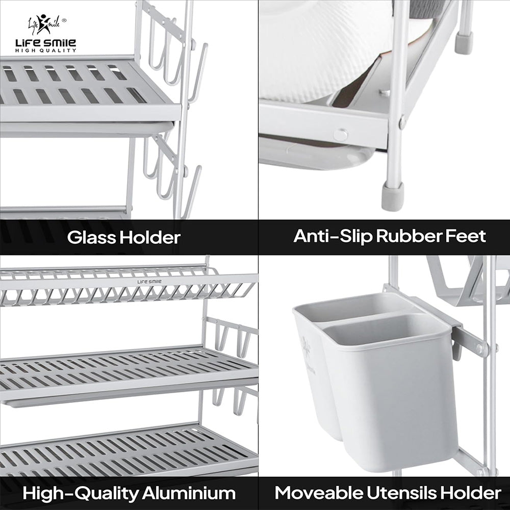 65-cm Aluminum Large 3-Layer Dish Rack