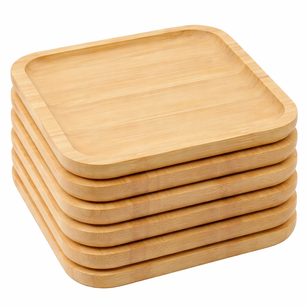 Bamboo Wood Saucer – 6 Pack (10 × 10 cm Square)