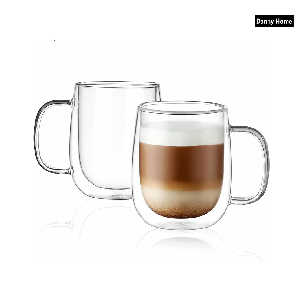 250ml  2-Pcs Danny Home Double Walled Glass Mug with Handle Set