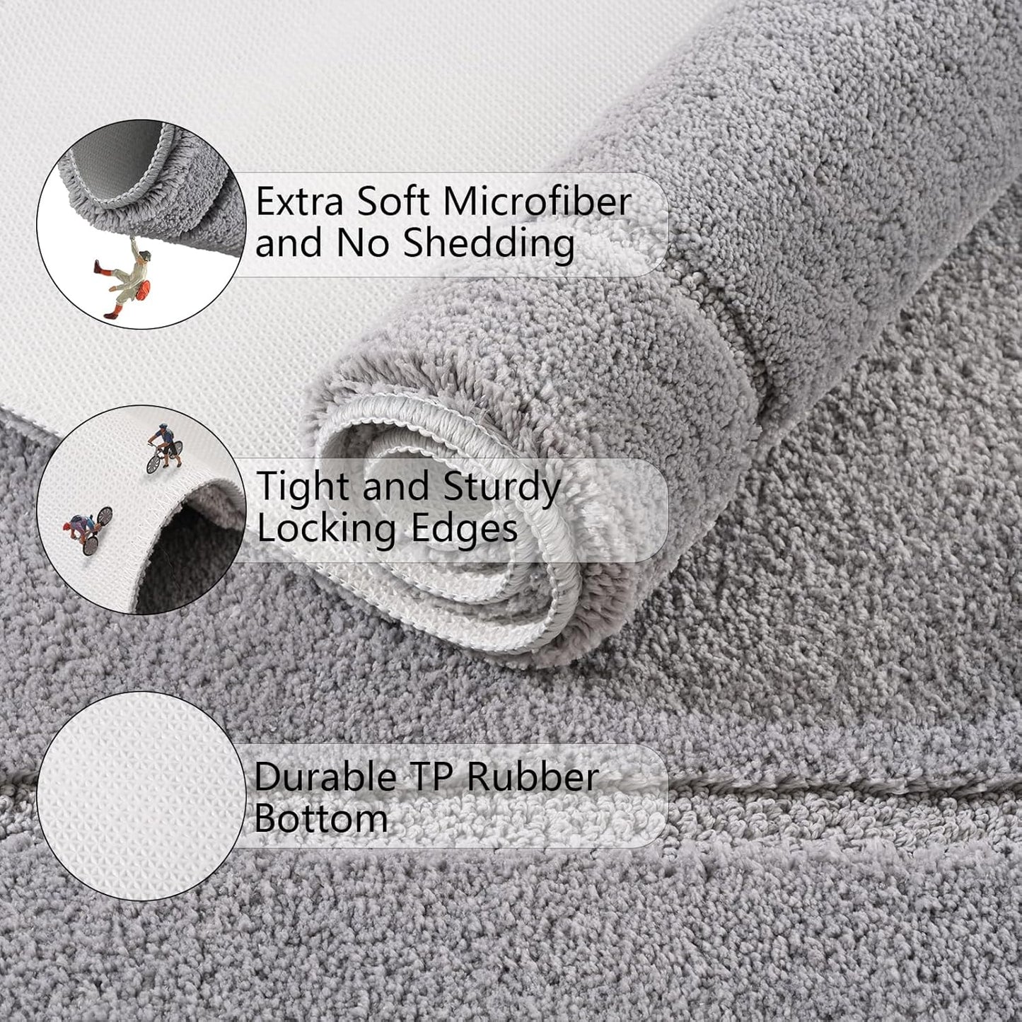 Danny Home Luxury Bath Mat Absorbent Non-Slip Washable Shaggy Bathroom Rug 50X80CM – Grey