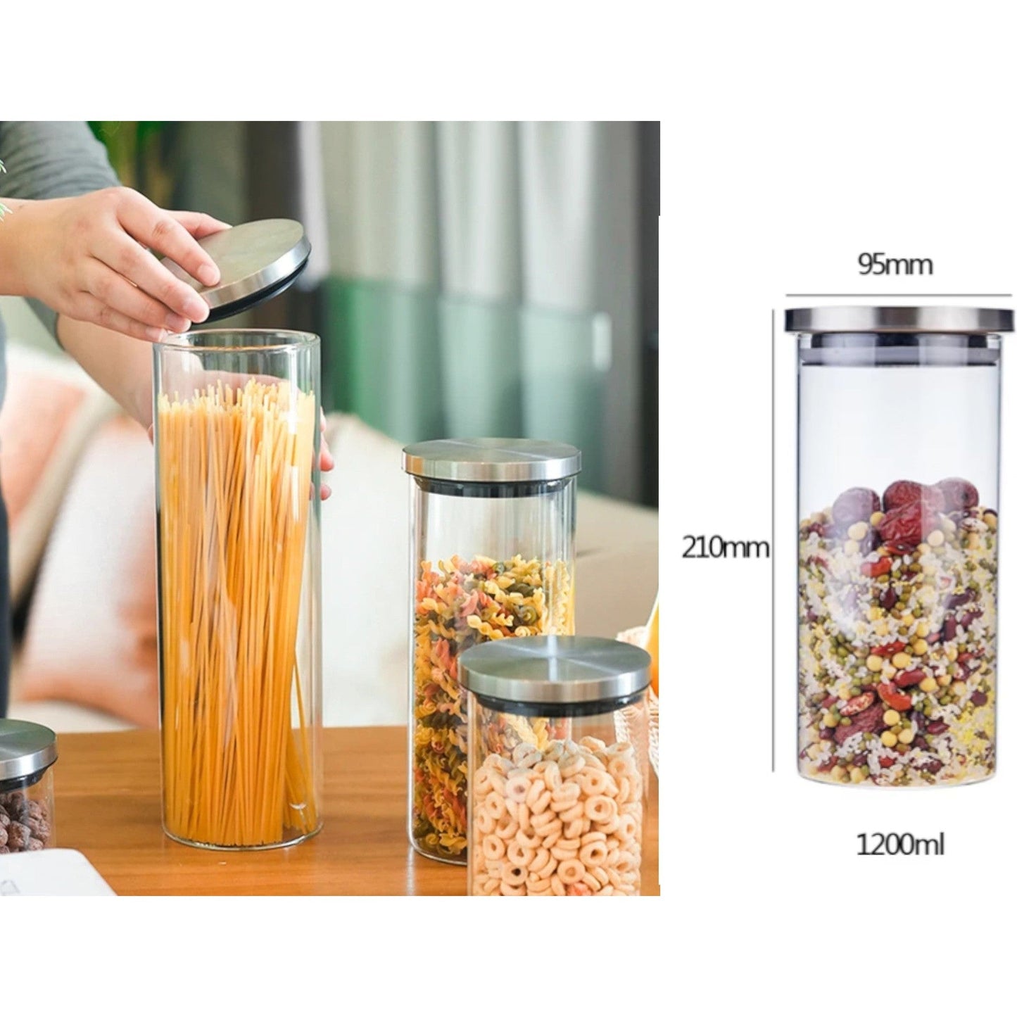 Borosilicate Glass Round Jar Stainless Steel Cover1200ml