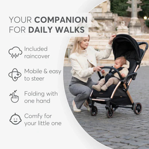 Kikkaboo - Autofolding Pushchair - Eden Black - Travel Stroller