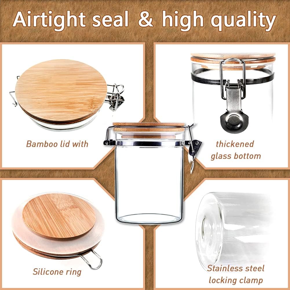 Glass Storage Jar With Clip Seal Wooden Lid