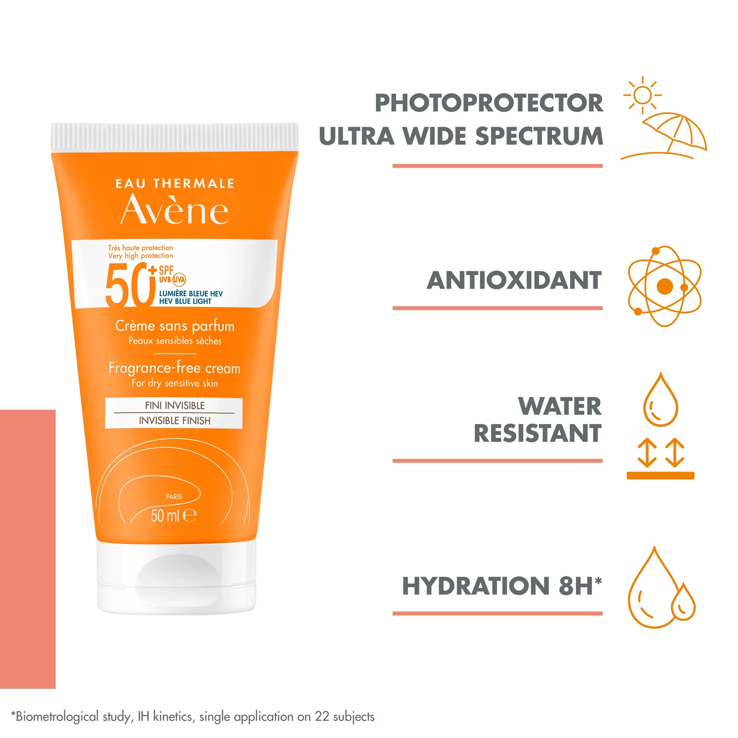 Avene fragrance-free sunscreen invisible finish cream for dry sensitive skin 50ml