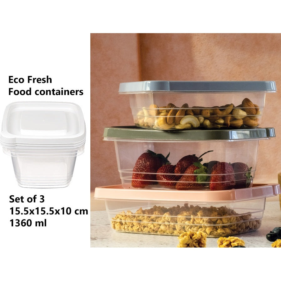 Set of 3 Eco Fresh Square Food Container 1360 ml
