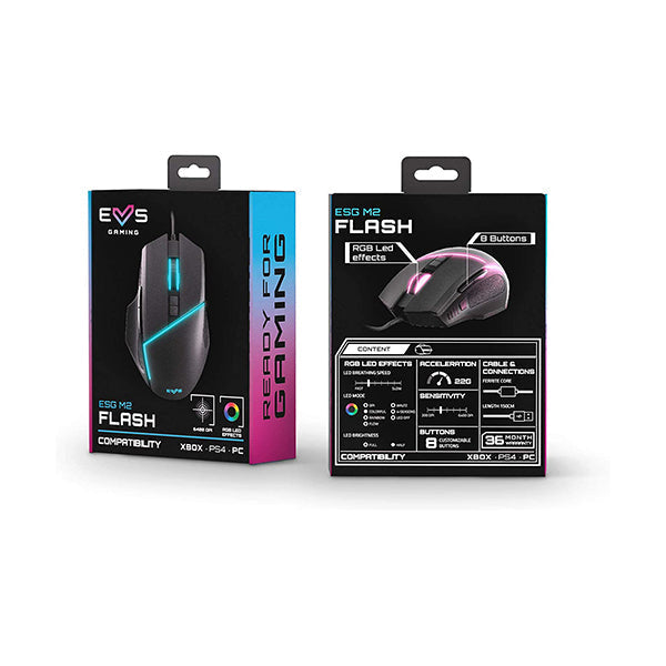 Energy Sistem Gaming Mouse ESG M2 Flash (Raton 6400 dpi, USB, RGB LED Lights, 8 Customizable Buttons)