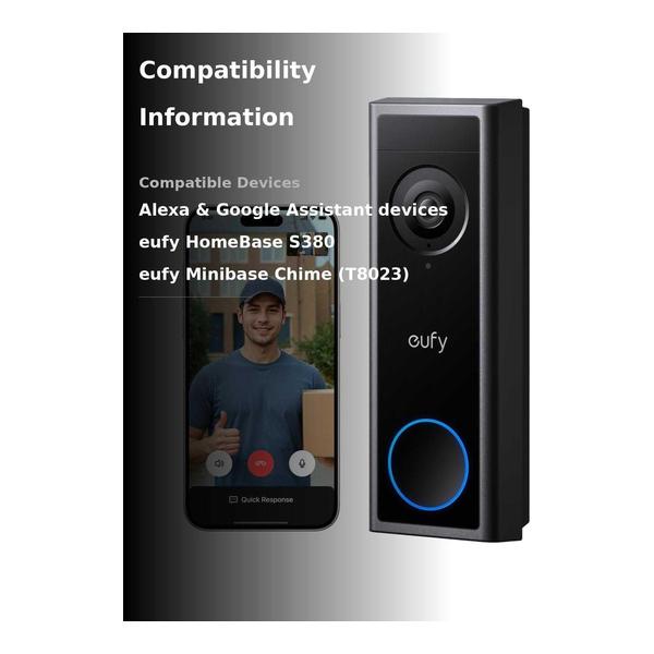 eufy C30 Security Video Doorbell Camera, Battery Powered,2K FHD,165° Ultra-Wide View, Easy Installation, Live Video Call, AI Human Detection for People and Packages, HomeBase 3 Compatible, No Monthly Fee
