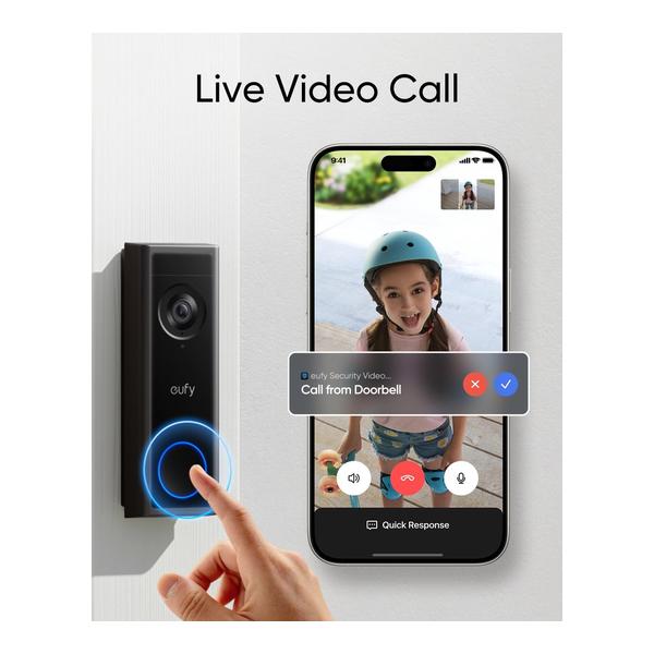 eufy C30 Security Video Doorbell Camera, Battery Powered,2K FHD,165° Ultra-Wide View, Easy Installation, Live Video Call, AI Human Detection for People and Packages, HomeBase 3 Compatible, No Monthly Fee