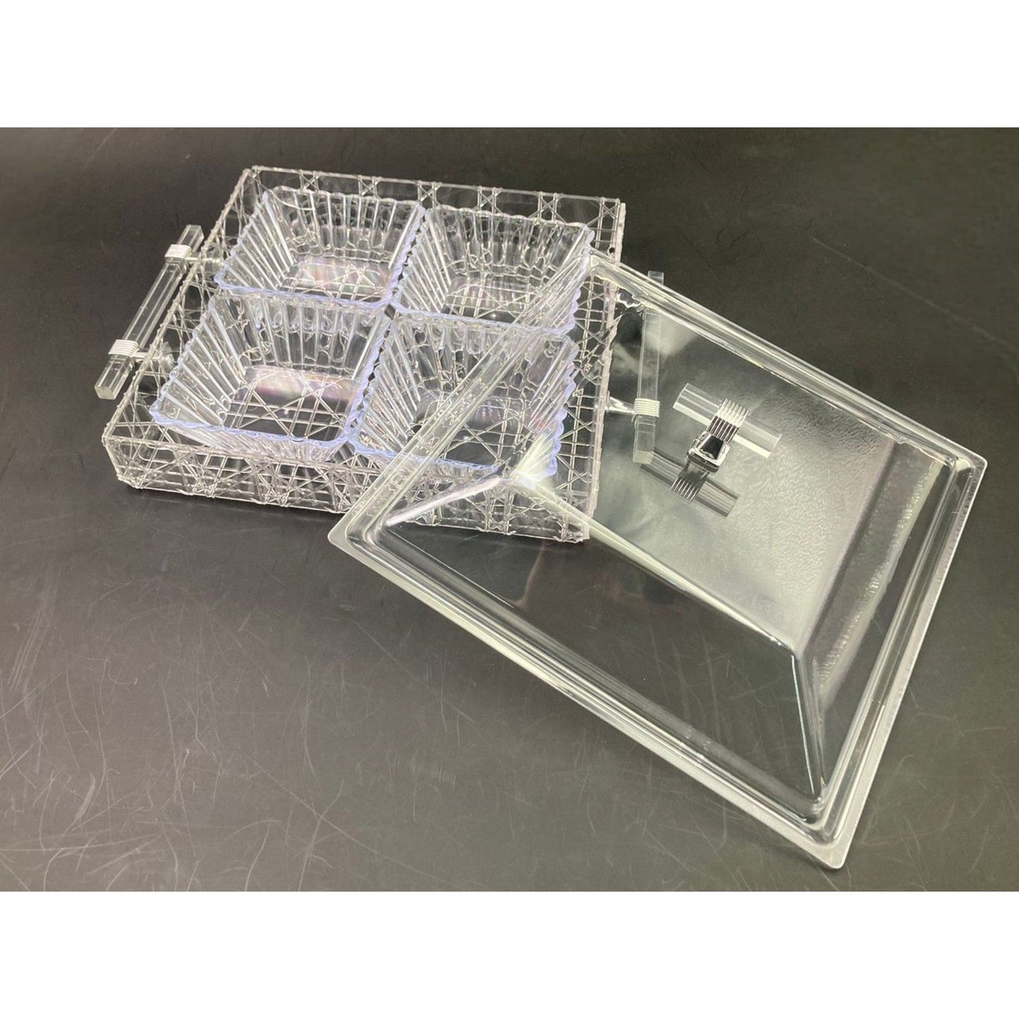 Acrylic Square Condiment Tray with 4 Bowls and Cover