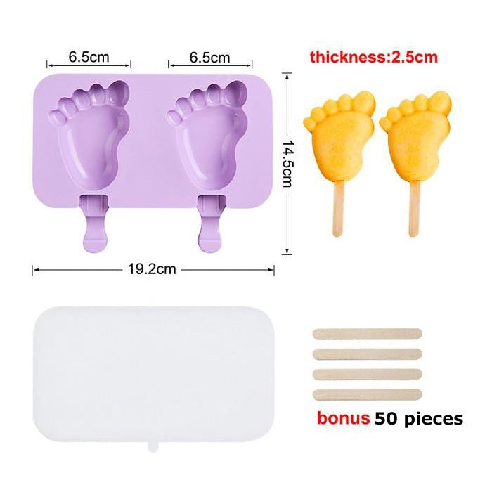 Baby feet silicone popsicle molds with cover & sticks