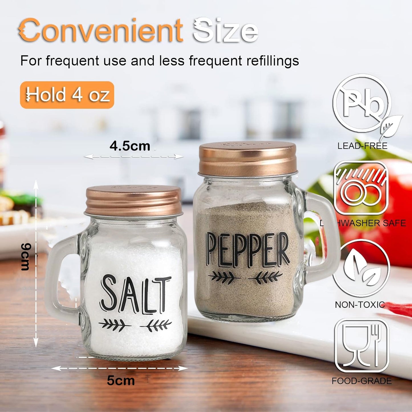 2-Pieces 120ml Clear Glass Salt and Pepper Shakers Set