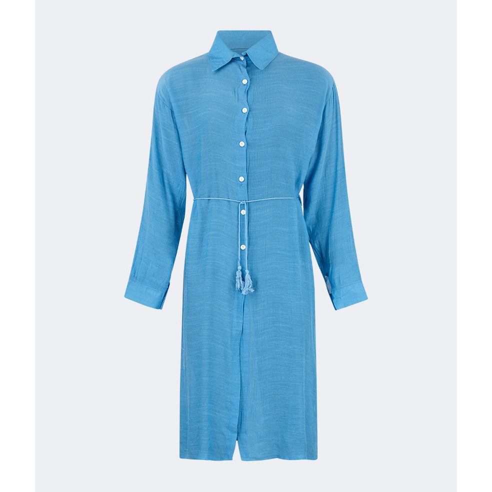 Oil And Gaz Chic Women Beach Linnen Dress Ls Blue - Medaid International