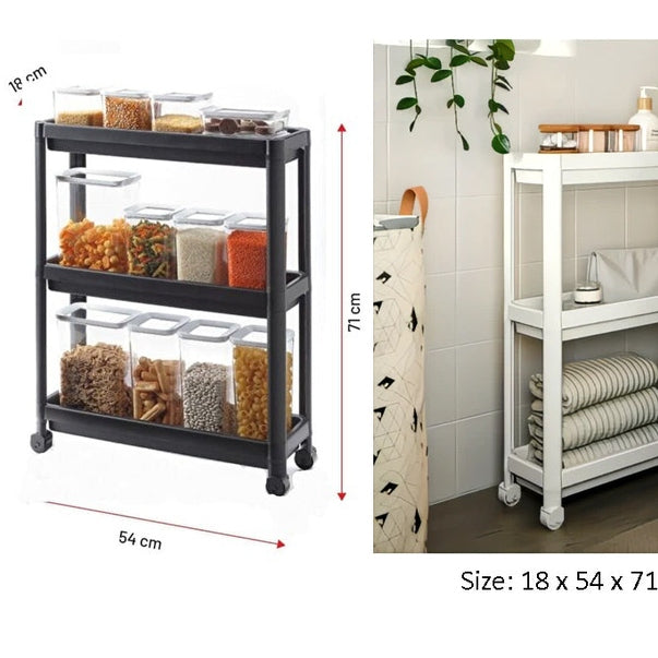 3 Tiers Narrow Shelf Unit with Wheels