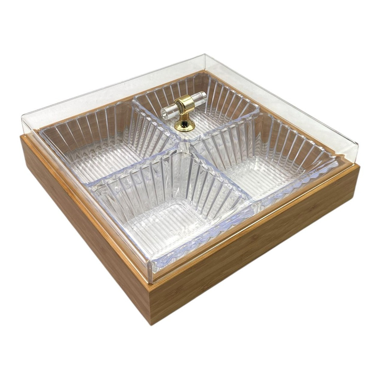 Bamboo Square Condiment Tray with 4 Bowls and Cover