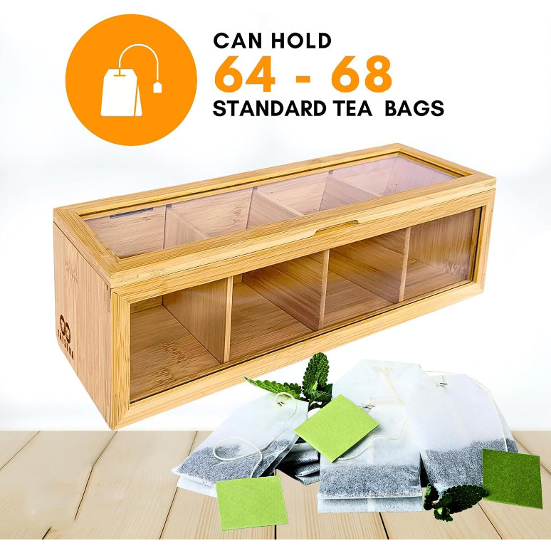 Danny Home Bamboo Tea Box with 5 Compartments and Magnetic Lid