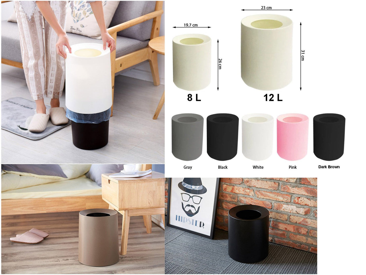 Open Top Plastic Dustbin 12 L