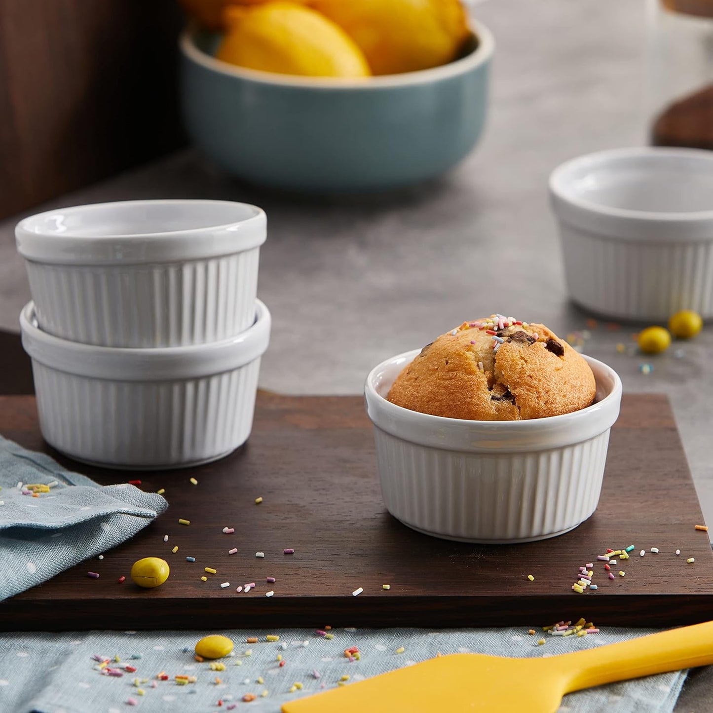 Danny Home 4-Pcs Mini Ramekins 160ml Small Ceramic Bowls for Dips, Souffle, Creme Brulee, and Baking