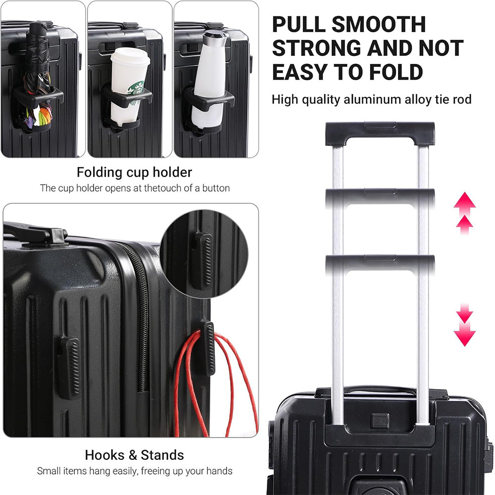 Carry-On Suitcase with USB Charging & Cup Holder (Blue)