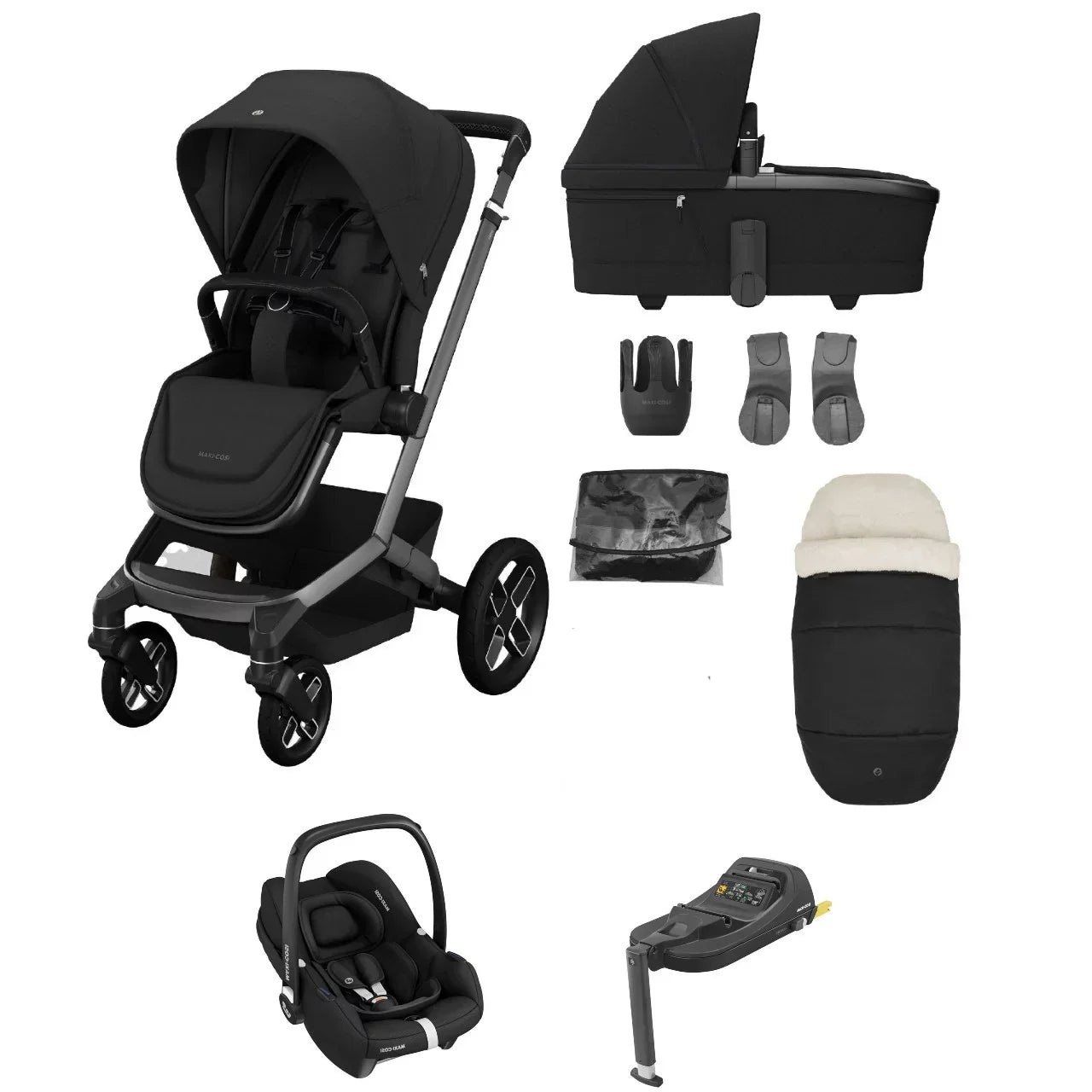 Maxi-Cosi - Fame (Twillic Black) - 4pcs Bundle Fame Stroller&Carrycot CabrioFix i-size Car Seat .FamilyFix 360 Pro i-size Base - Travel System