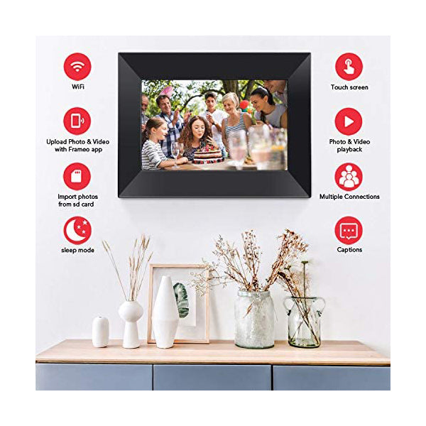 Feelcare Frameo Digital WiFi Picture Frame 8 inch, Send Photos or Videos from Anywhere, 16GB Storage,1280x800 IPS HD Display,Touchscreen for Easy Navigation, HN-DPF8000BLACK