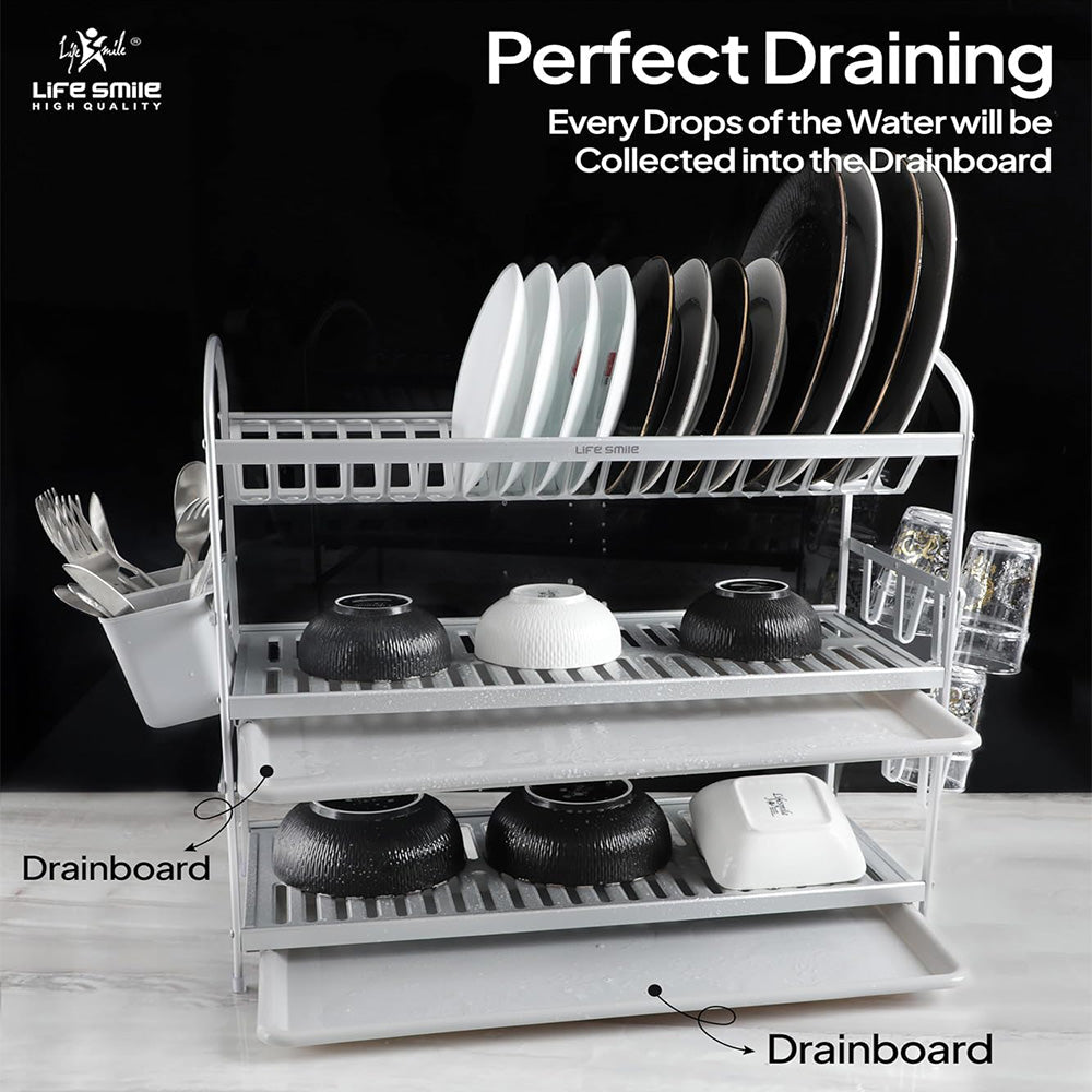 65-cm Aluminum Large 3-Layer Dish Rack