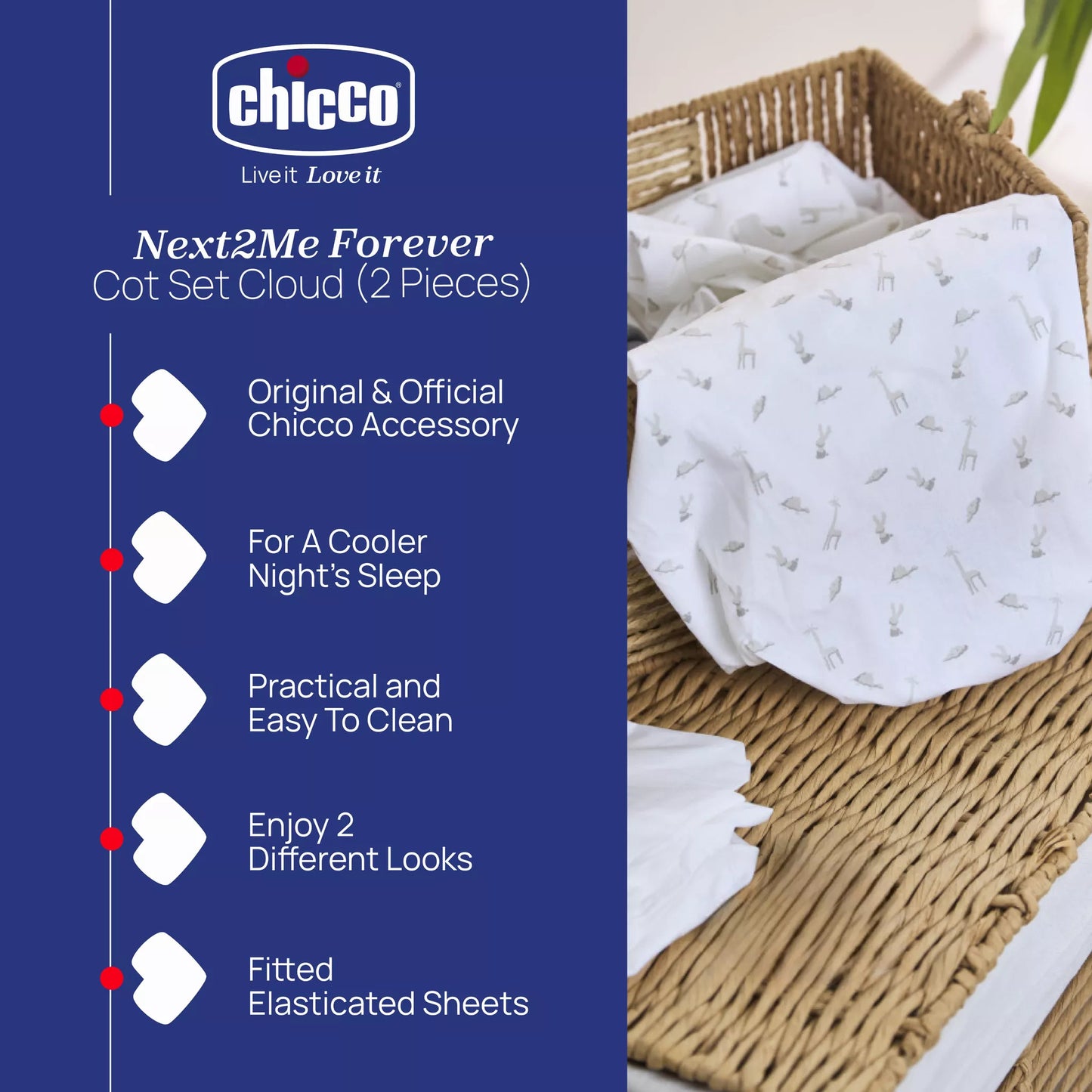 Chicco - Crib Set Cotton Up  & Down - Next To Me  Forever - Cloud