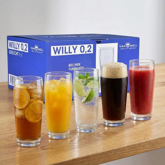 Van Well 0.2L Calibrated Glass Set of 6 – Transparent Tumbler Drinkware