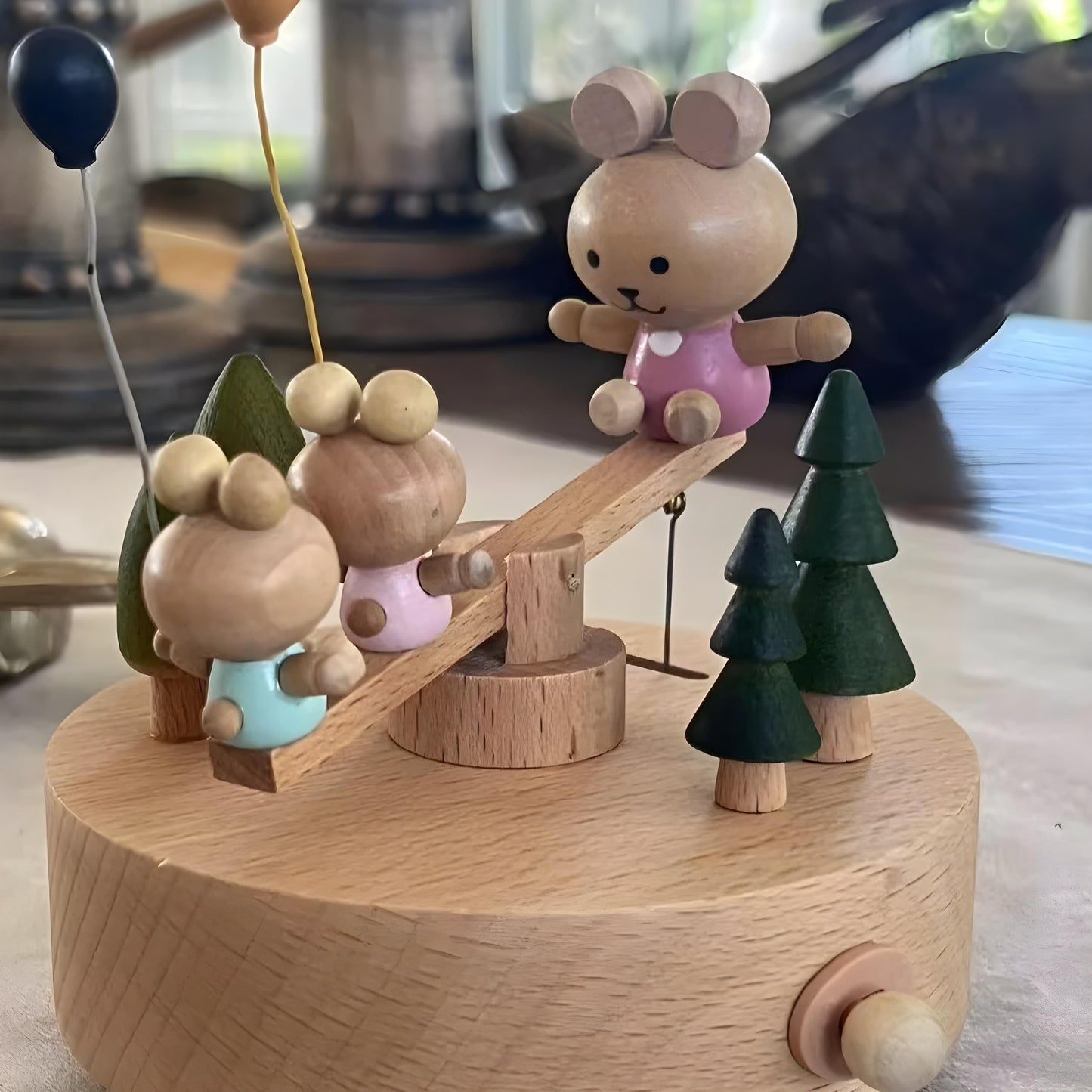 Eco Wooden Bunny Family Seesaw Music Box