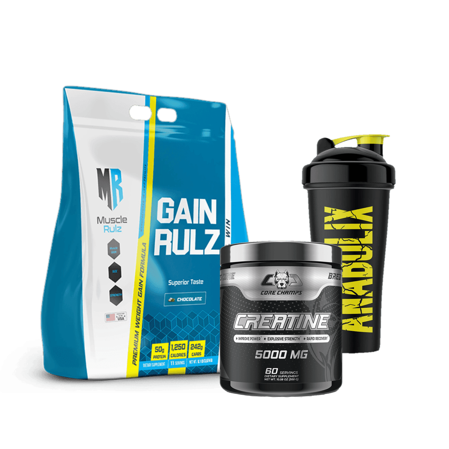 Gainer Rulz + Creatine Core Champs + Shaker