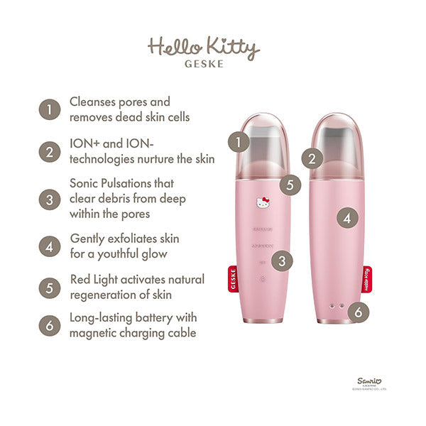 GESKE, Hello Kitty MicroCurrent Skin Scrubber & Blackhead Remover, 9 in 1