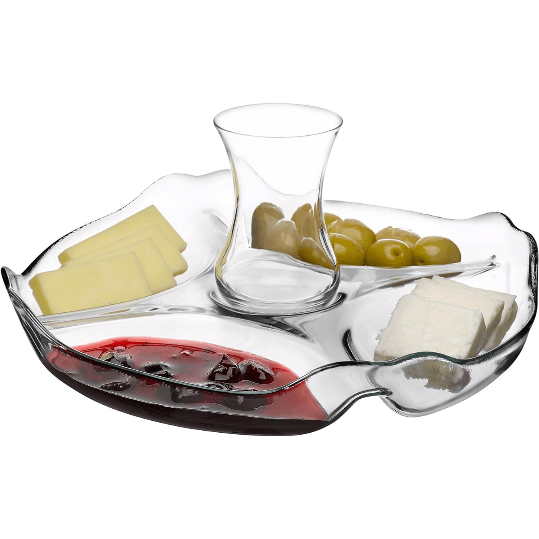 Glass Basic Divided Serving Platter 25.2Cm Unique Elegant Design