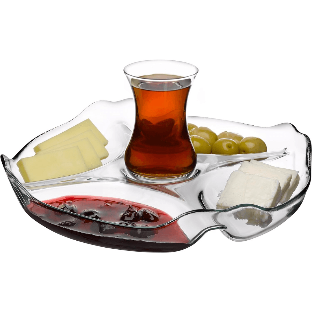 Glass Basic Divided Serving Platter 25.2Cm Unique Elegant Design