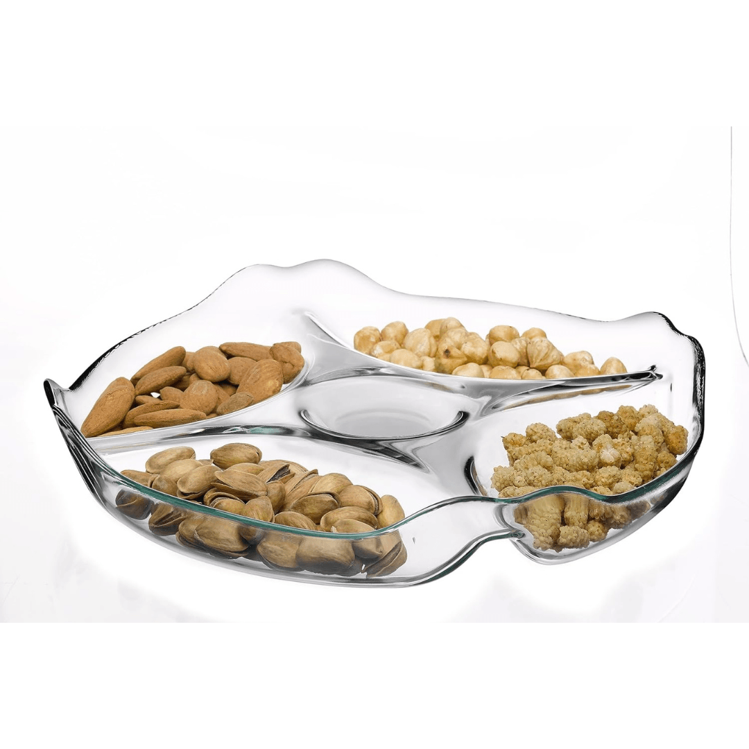 Glass Basic Divided Serving Platter 25.2Cm Unique Elegant Design