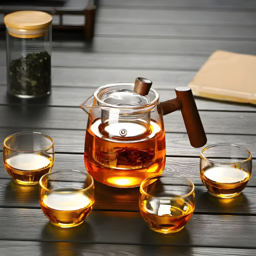 Handmade Glass Teapot with Infuser – 480ml + 4 Cups