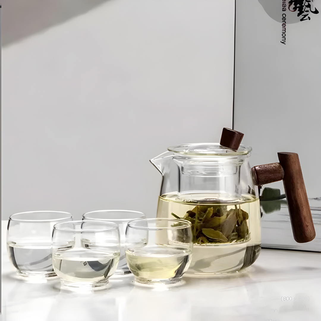 Handmade Glass Teapot with Infuser – 480ml + 4 Cups