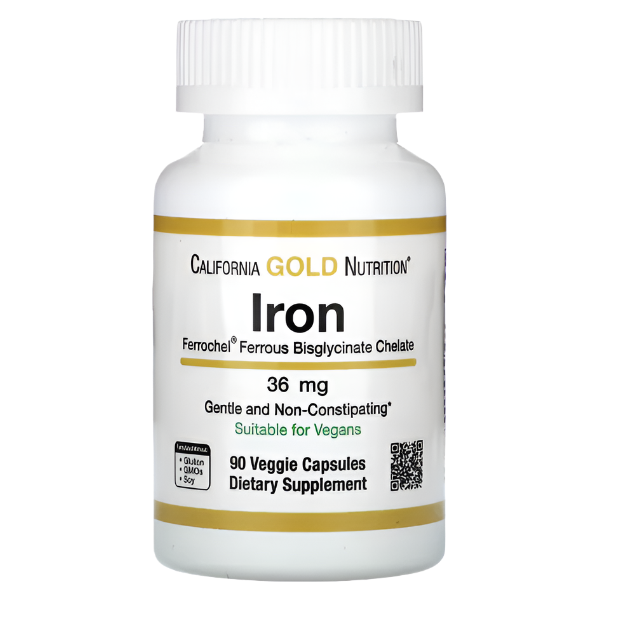 California Gold Nutrition, Ferrochel Iron (Bisglycinate), 36 mg, 90 Veggie Capsules