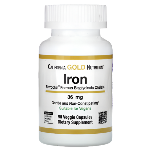 California Gold Nutrition, Ferrochel Iron (Bisglycinate), 36 mg, 90 Veggie Capsules