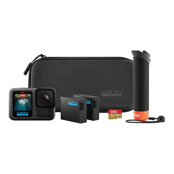 GoPro HERO13 Black Accessory Bundle - Includes The Handler, 2 Enduro Batteries, 2 Curved Adhesive Mounts, 64GB SanDisk MicroSD Card, and Carrying Case