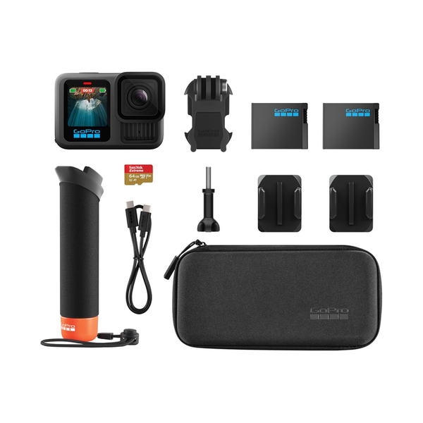 GoPro HERO13 Black Accessory Bundle - Includes The Handler, 2 Enduro Batteries, 2 Curved Adhesive Mounts, 64GB SanDisk MicroSD Card, and Carrying Case