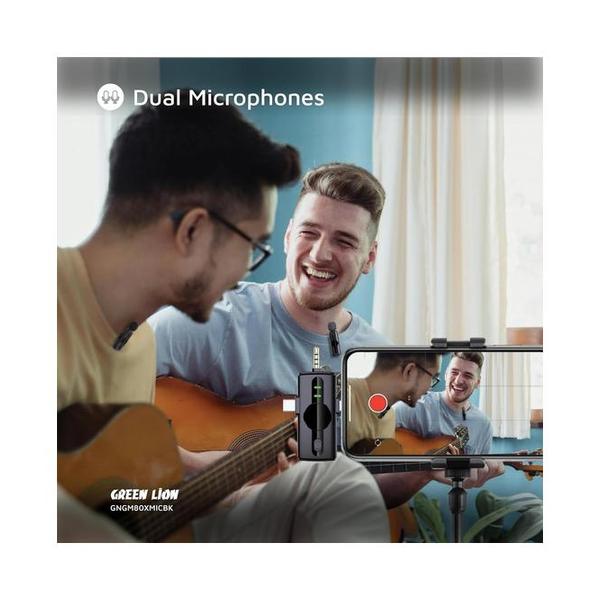 Green Lion GM-80X Dual Microphone 3 In 1, LED Display, 3 Level Noise Cancelation, 20M Transmission Range, 5H Battery Life, 65mAh Mic Battery, Ultra Low Latency, Lightning Head/USB-A/USB-C Supported