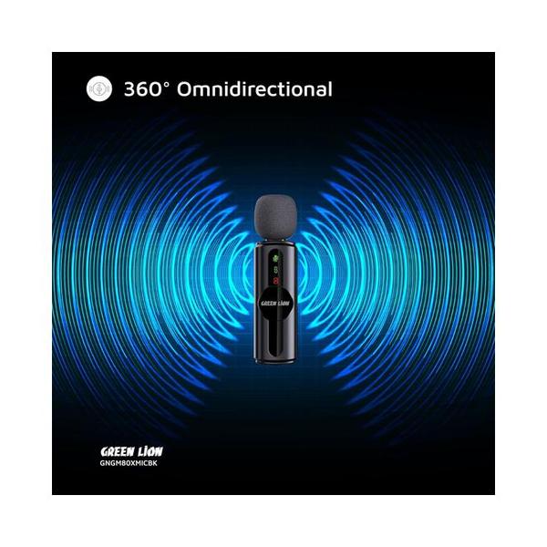 Green Lion GM-80X Dual Microphone 3 In 1, LED Display, 3 Level Noise Cancelation, 20M Transmission Range, 5H Battery Life, 65mAh Mic Battery, Ultra Low Latency, Lightning Head/USB-A/USB-C Supported