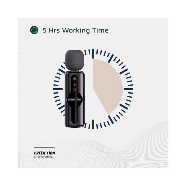 Green Lion GM-80X Dual Microphone 3 In 1, LED Display, 3 Level Noise Cancelation, 20M Transmission Range, 5H Battery Life, 65mAh Mic Battery, Ultra Low Latency, Lightning Head/USB-A/USB-C Supported