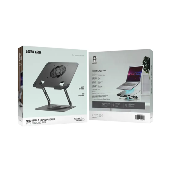 Green Lion Adjustable Laptop Stand with Cooling Fan, Compatible: 13 Inches-17 Inches Laptop, GNAD360STDBK