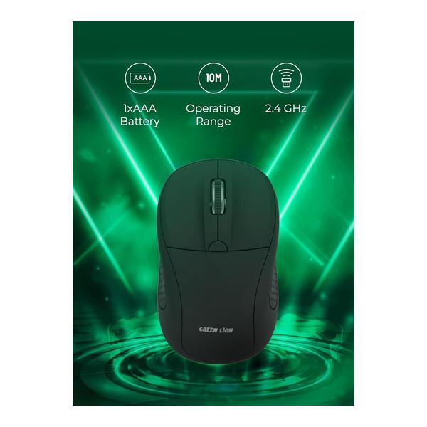 Green Lion G200 Wireless Mouse, 1600 DPI Resolution, 10M operating Rang, USB Nano Reciver, 4 Key Number, 1xAAA Battery, 30cm Rechargeable Cable, Compatible with Mac, Windows and Android