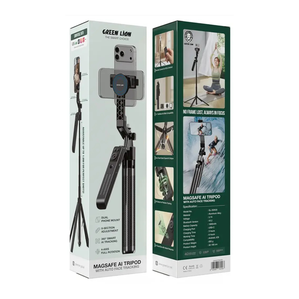 Green Lion MagSafe AI Tripod With Auto Face Tracking, GL-SSK05, GNMGTRIAIBK