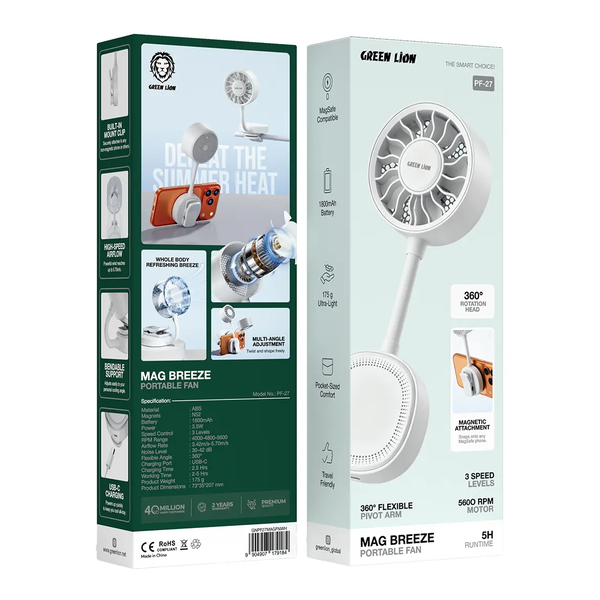 Green Lion Mag Breeze Portable Fan, GNPF27MAGFNWH