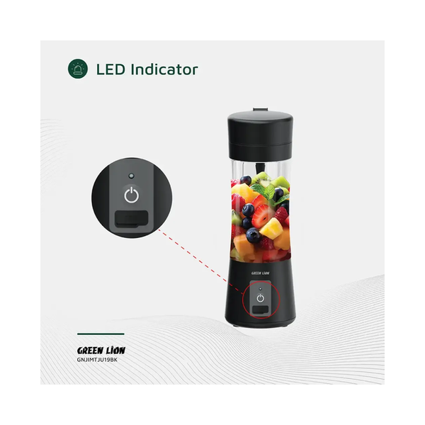 Green Lion Juice Mate Portable Juicer 380mL, 45W Power, 18000 RPM Motor, 20-SEC Quick Blend, GL-JU19, GNJIMTJU19BK