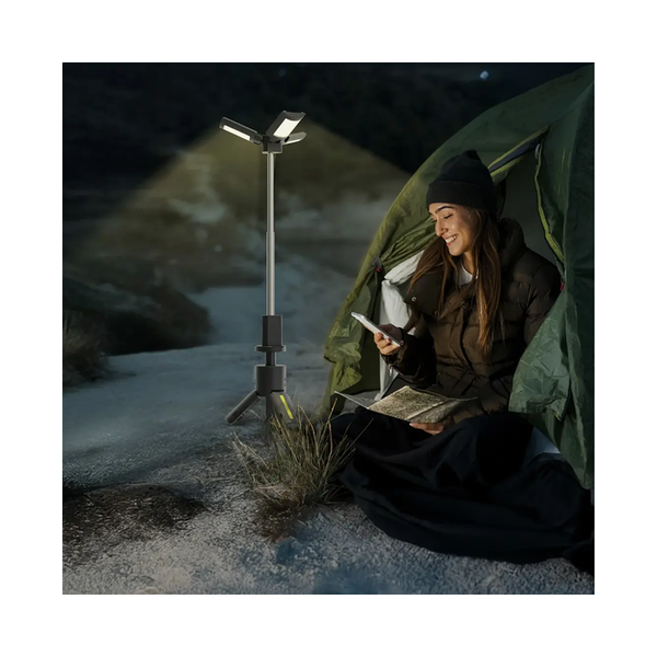 Green Lion Trio Beam Tripod Camping Light, Water-Resistant, Type-C Charging, SOS Mode, Memory Function, 5-Level Brightness, GNTBCL7CLBK