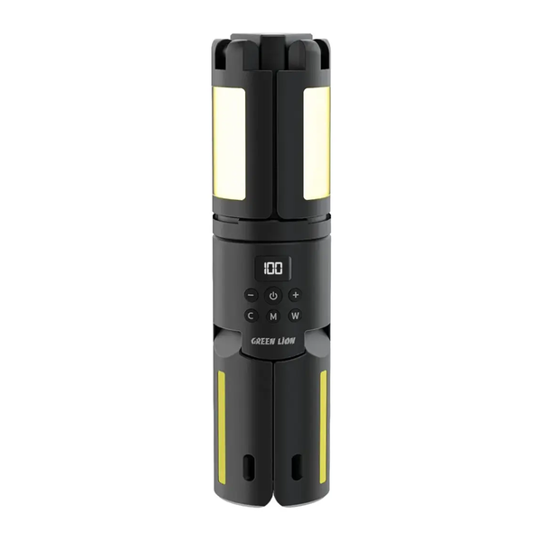 Green Lion Trio Beam Tripod Camping Light, Water-Resistant, Type-C Charging, SOS Mode, Memory Function, 5-Level Brightness, GNTBCL7CLBK