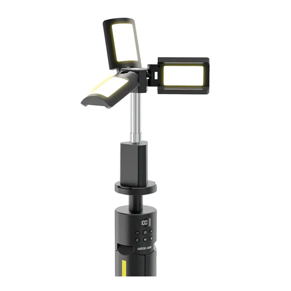 Green Lion Trio Beam Tripod Camping Light, Water-Resistant, Type-C Charging, SOS Mode, Memory Function, 5-Level Brightness, GNTBCL7CLBK